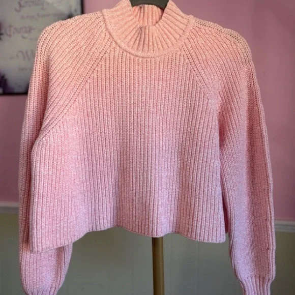 S35. Club Monaco Pink Ribbed A-Line Sweater Small - Picture 5 of 7